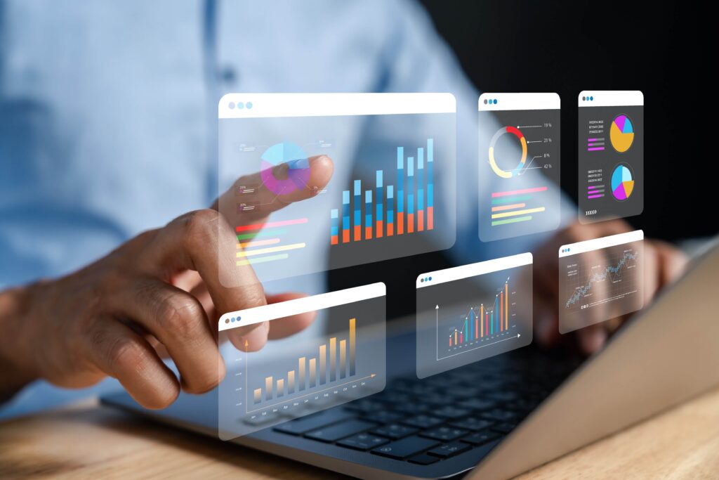 business analytics graphics over laptop