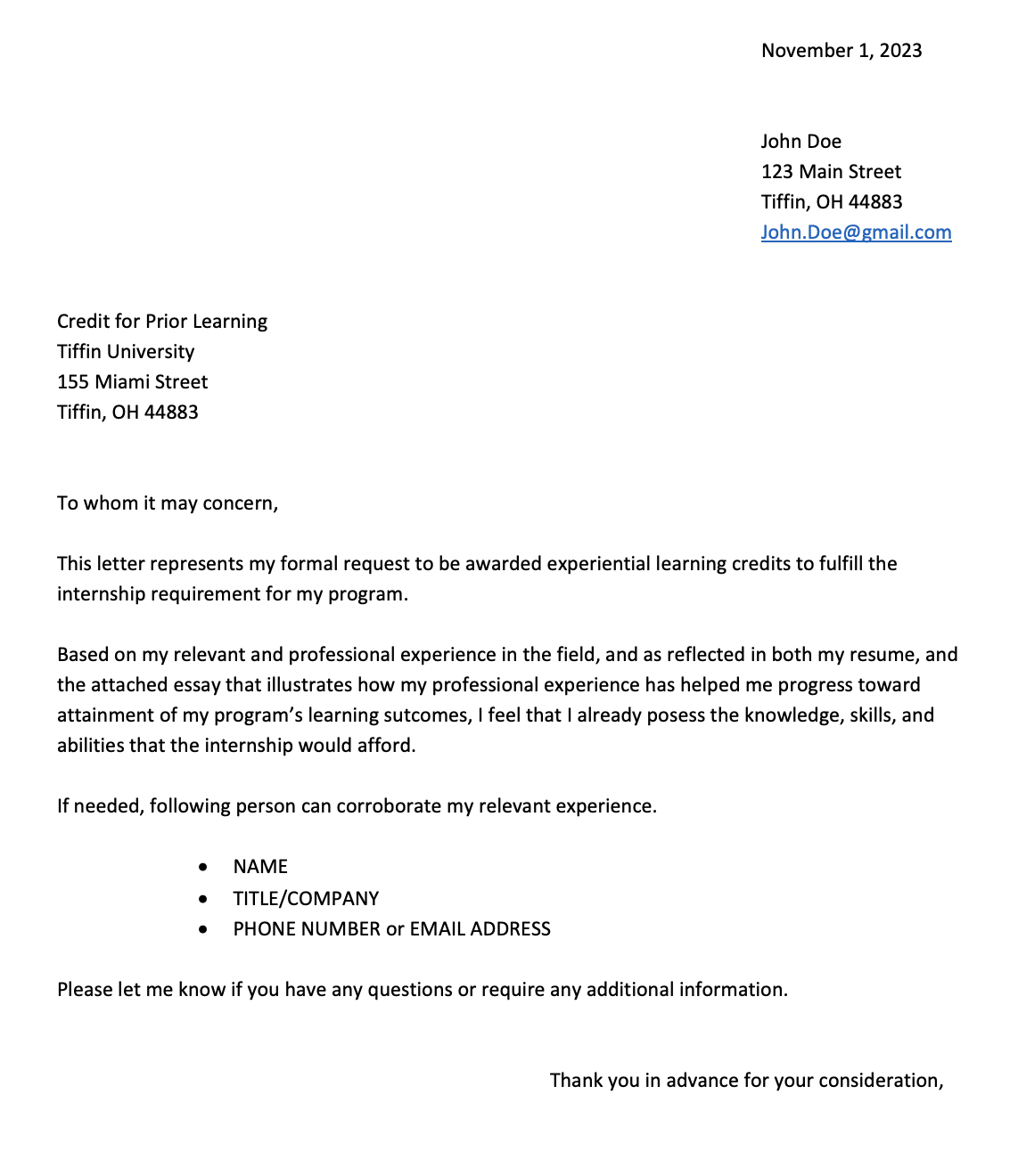 internship waive request